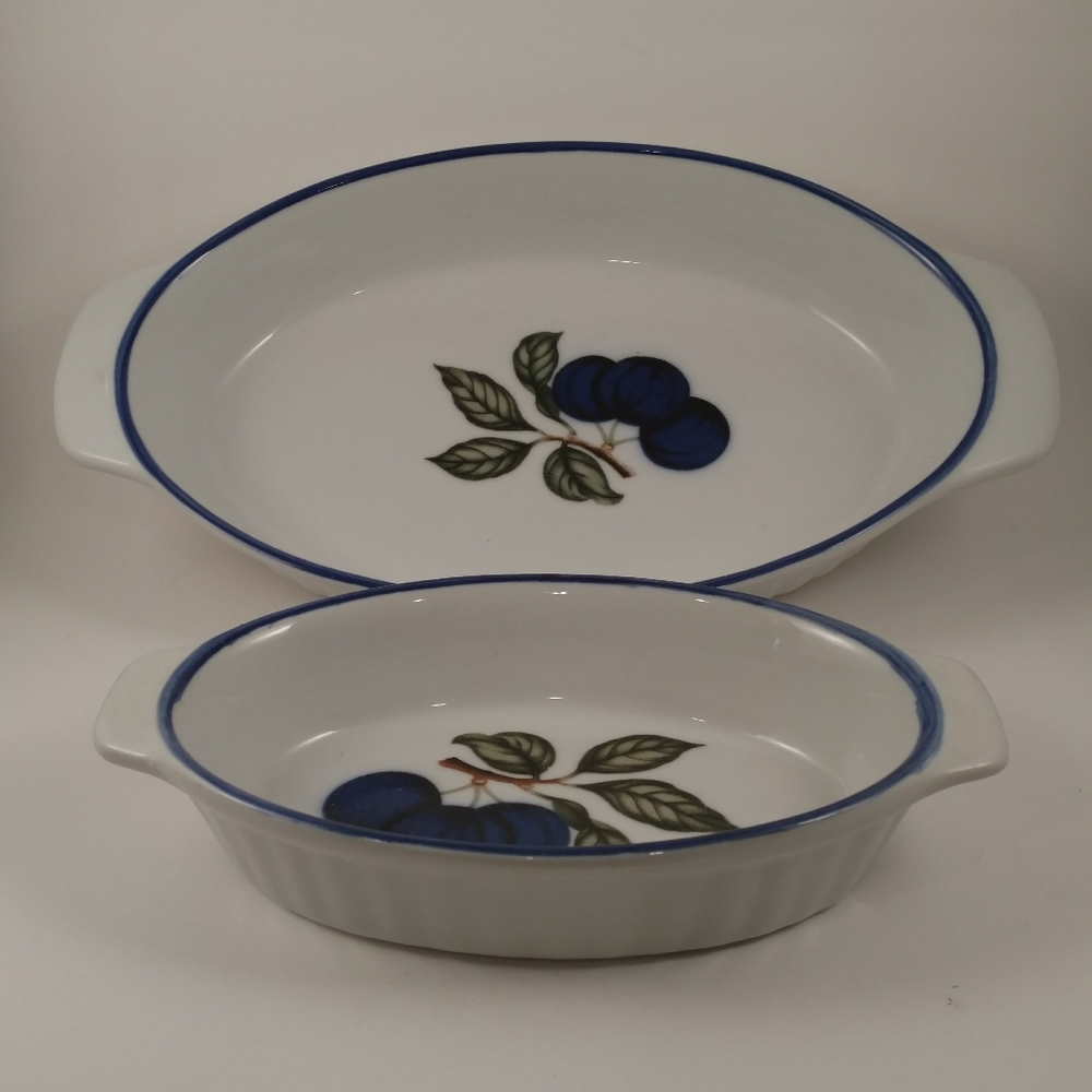 Blue White Ceramic Plum Oval Baking Dishes